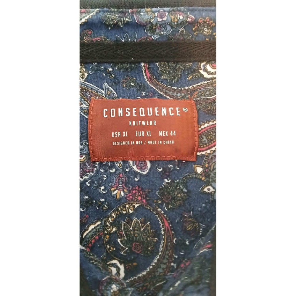 Consequence Knitwear Mens XL Paisley Polo Shirt Navy Tan Red CP-ANAHEIM-MN - Picture 3 of 4